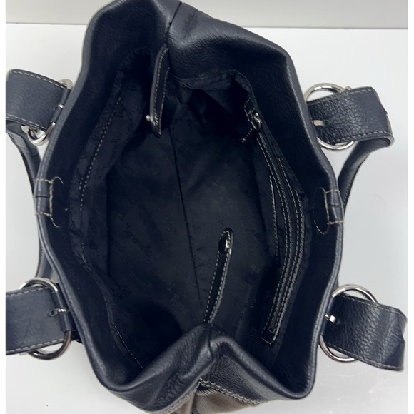 TIGNANELLO Leather Bucket Purse Metallic Patchwork Silver Buckles Black Studded - Picture 16 of 16